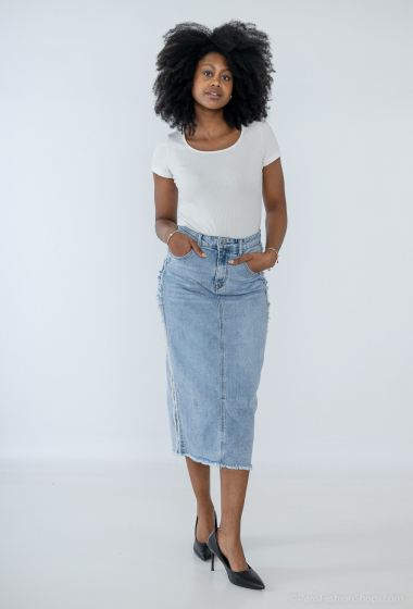 Wholesaler Kathy Jeans - Jupe longue fente bande en fil jean