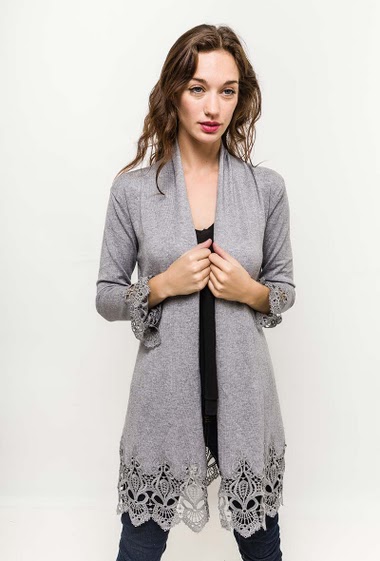 Wholesaler WHOO - Long cardigan with lace border