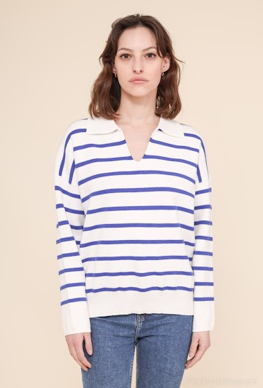 Wholesaler WHOO - Striped polo collar sweater