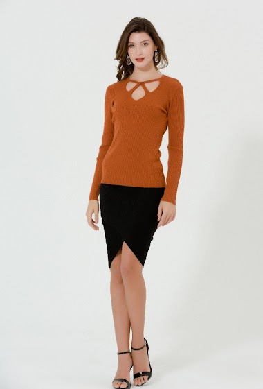 Wholesaler K&E Diffusion - Rib feminine sweater with fancy collar