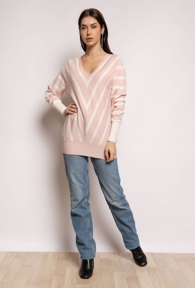 Wholesaler WHOO - Striped sweater with V neck