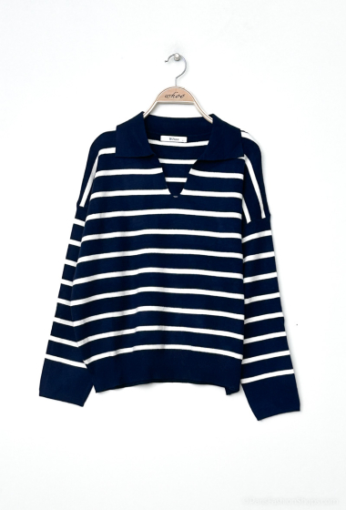 Wholesaler WHOO - striped polo collar sweater