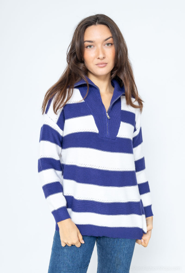 Wholesaler WHOO - STRIPED SWEATER WITH ZIP COLLAR