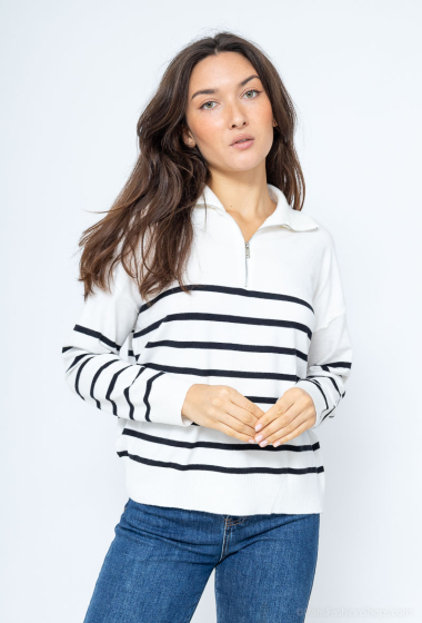 Wholesaler WHOO - STRIPED SWEATER WITH ZIP COLLAR