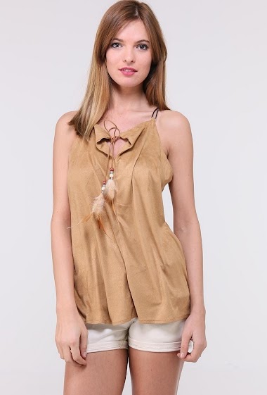 Großhändler Ki&Love - Suede tank top with feathers