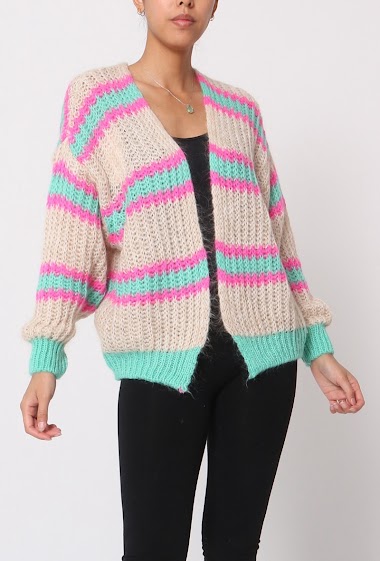 Tricolor chunky knit cardigan