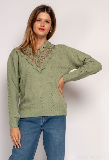 Großhändler Ki&Love - Perforierter Pullover mit Spitzenkragen