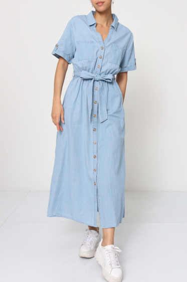 Wholesaler Ki&Love - Long denim shirt dress with belt