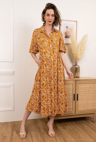 Wholesaler Ki&Love - Long flared shirt dress with floral print