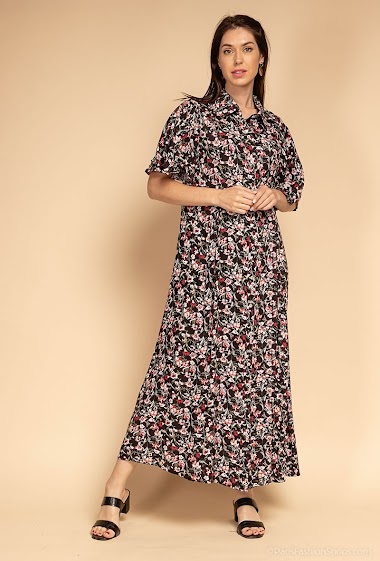 Grossiste Ki&Love - Robe chemise longue évasée à imprimé fleurs