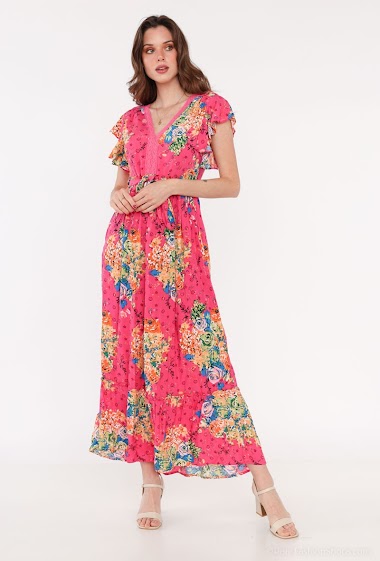 Grossiste Ki&Love - Robe longue à fleurs avec détail en dentelle