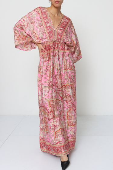 Grossiste Ki&Love - Robe longue fendue imprimée avec effet dorure