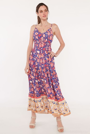 Großhändler Ki&Love - Bedrucktes Kleid mit vorne geknöpften Trägern