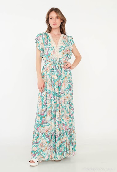 Wholesaler Ki&Love - Long printed dress with lace detail