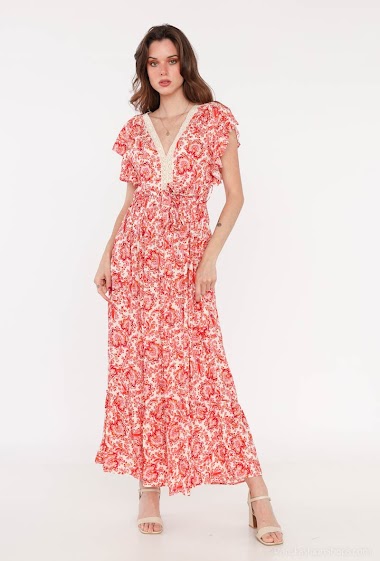 Wholesaler Ki&Love - Long printed dress with lace detail