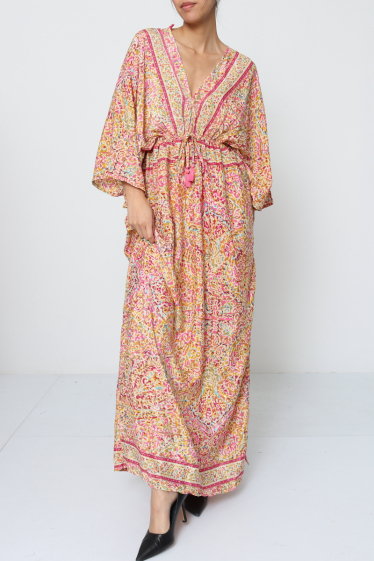 Grossiste Ki&Love - Robe longue fendue imprimée avec effet dorure