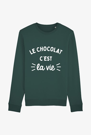 Grossiste Koloris - Sweat Adulte Vert sapin COTON BIOLOGIQUE - Le chocolat c'est la vie