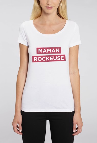 Großhändler Koloris - T-Shirt blanc Femme à message - maman rockeuse