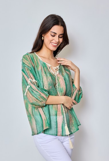 Wholesaler Ky Création - Drawstring print blouse