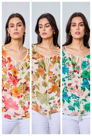 Großhändler Ky Création - Bluse mit Blumen-Cord-Print