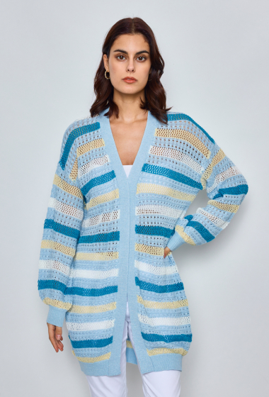 Wholesaler Ky Création - Long crochet mutlicolore strip vest