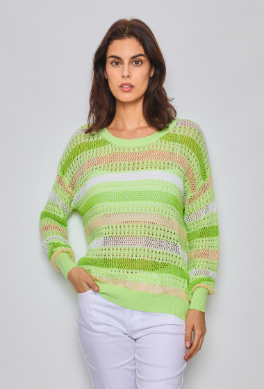 Wholesaler Ky Création - Multicolor round-neck striped crochet sweater