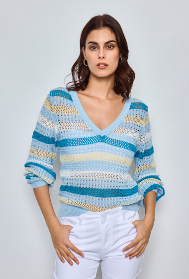 Wholesaler Ky Création - Multicolored crochet strip sweater