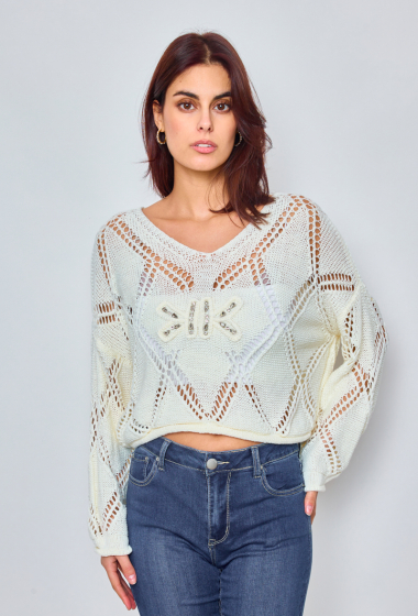 Wholesaler Ky Création - Crochet sweater with rhinestones