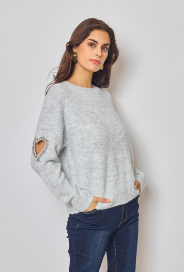 Wholesaler Ky Création - Plain Sweater Heart Strass on Sleeve