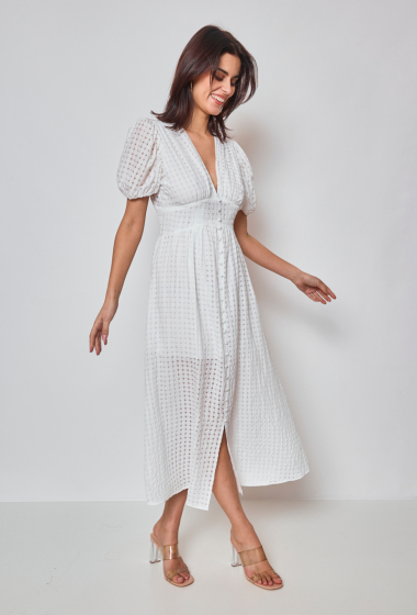 Wholesaler Ky Création - Long plain dress with balloon sleeves