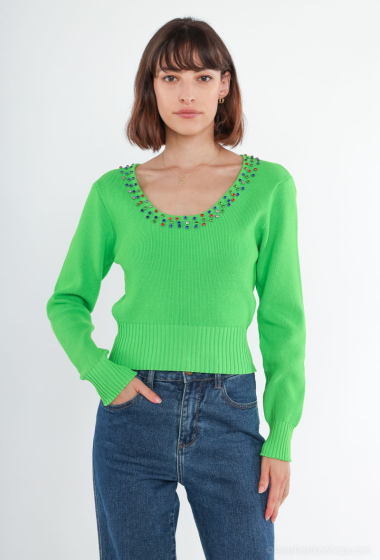 Wholesaler L.H - Basic sweater with pearl