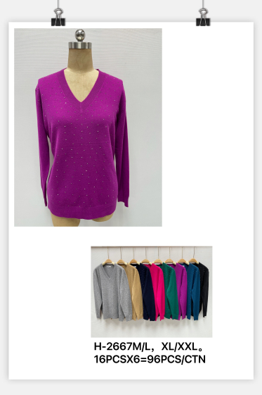Wholesaler L.H - V-neck sweater with rhinestones