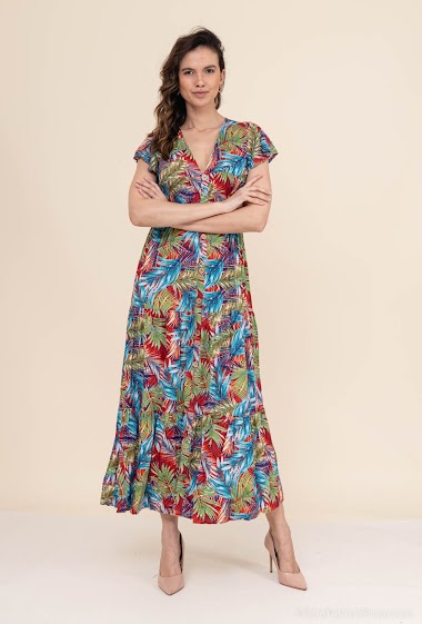 Wholesaler L.H - Tropical print dress V-neck