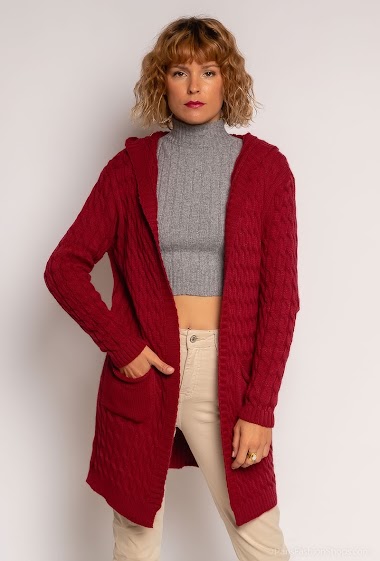 Wholesaler L.Style - Cable knit cardigan with hood and pockets