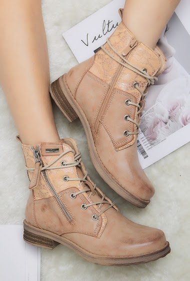 Bi-material lace-up ankle boot