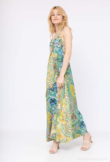 Wholesaler LAJOLY - Long printed strap dress with ruffles.