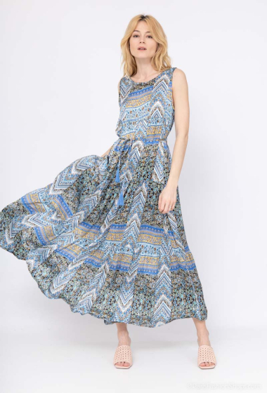 Wholesaler LAJOLY - Long sleeveless fluid printed dress with belt