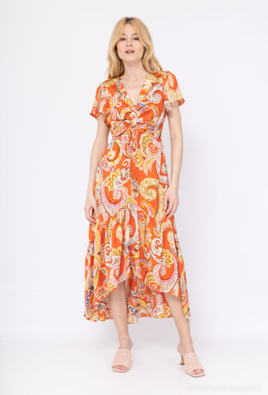 Wholesaler LAJOLY - Long printed dress open on the sides with ruffles