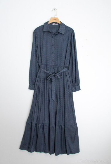Grossiste LAJOLY - Robe longue col chemise plissée imprimée