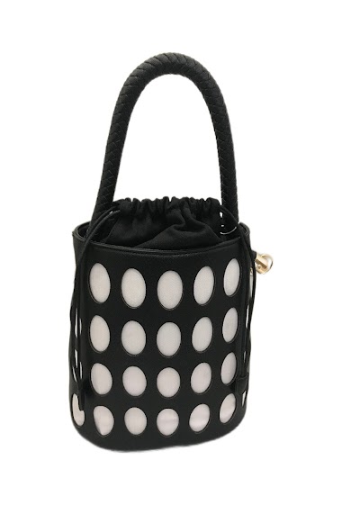Mayorista Lantadeli - two-tone perforated bucket-shaped handbag with braided handle