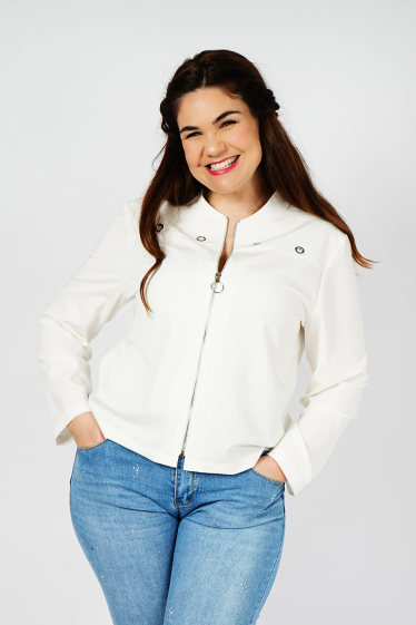 Grossiste You Udress Size+ - VESTE BLANC BOMBERS COUPE DROITE