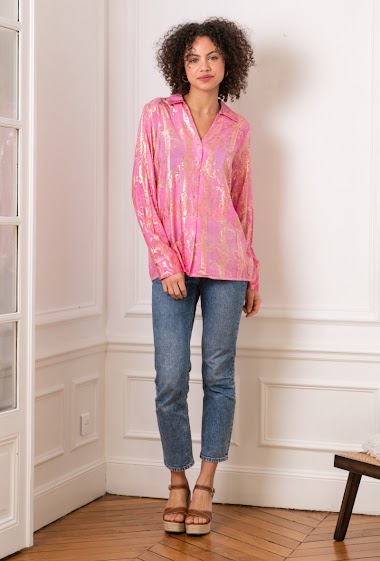 Shirt blouse printed with gilding effect, classic regular fit