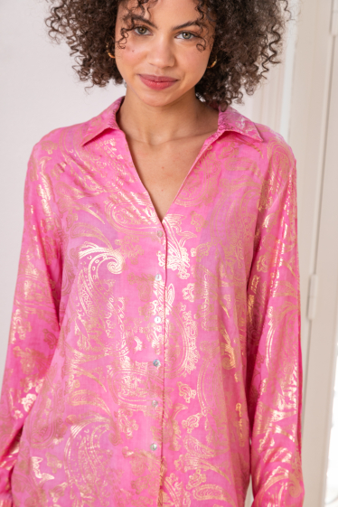 Wholesaler Last Queen - Shirt blouse printed with gilding effect, classic regular fit