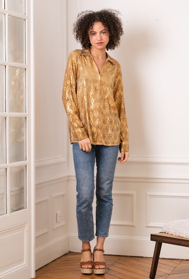 Wholesaler Last Queen - Shirt blouse printed with gilding effect, classic regular fit