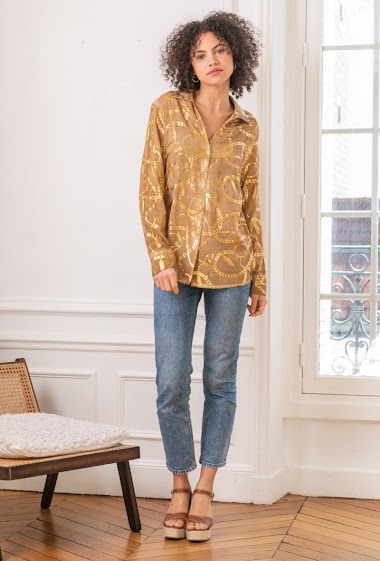 Shirt blouse printed with gilding effect, classic regular fit