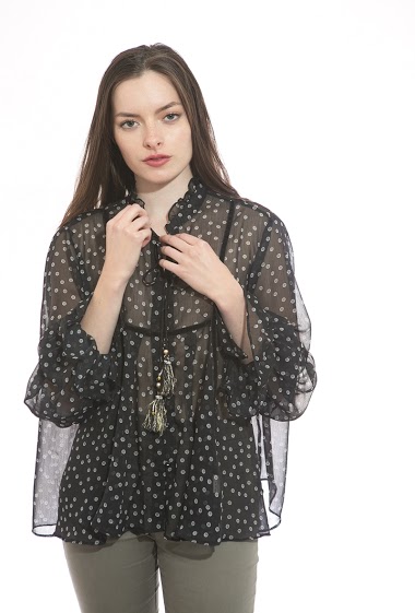 Shirt with bohemian print with cord adorned with bells