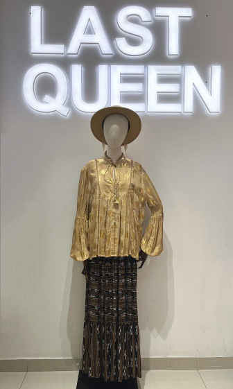 Mayorista Last Queen - Camisa estampada efecto dorado con tirante, mangas farol