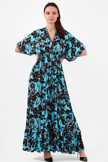 Wholesaler Last Queen - Ethnic printed jumpsuit with flowing pants, V-neck