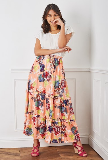 Wholesaler Last Queen - Long flowing bohemian skirt, tight with cord decorated with bells