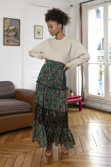 Wholesaler Last Queen - Floral print pleated  vaporous pants skirt